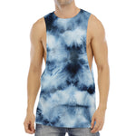 Blue And Black Acid Wash Tie Dye Print Men's Muscle Tank Top