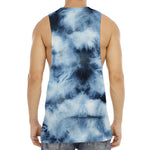 Blue And Black Acid Wash Tie Dye Print Men's Muscle Tank Top
