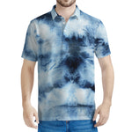 Blue And Black Acid Wash Tie Dye Print Men's Polo Shirt