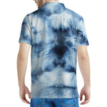 Blue And Black Acid Wash Tie Dye Print Men's Polo Shirt