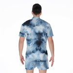 Blue And Black Acid Wash Tie Dye Print Men's Rompers