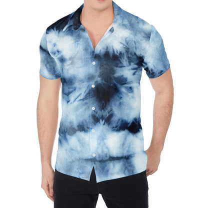 Blue And Black Acid Wash Tie Dye Print Men's Shirt