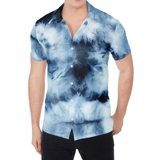 Blue And Black Acid Wash Tie Dye Print Men's Shirt