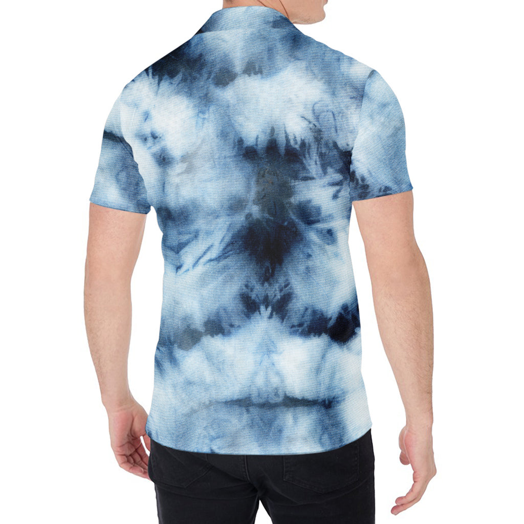 Blue And Black Acid Wash Tie Dye Print Men's Shirt