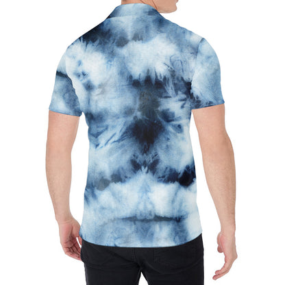 Blue And Black Acid Wash Tie Dye Print Men's Shirt