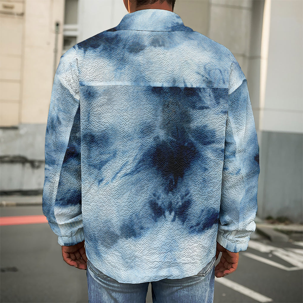 Blue And Black Acid Wash Tie Dye Print Men's Shirt Jacket