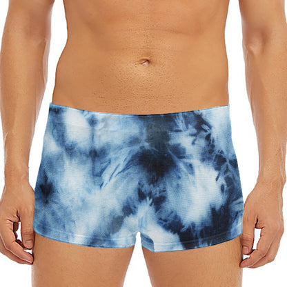 Blue And Black Acid Wash Tie Dye Print Men's Short Boxer Briefs