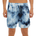 Blue And Black Acid Wash Tie Dye Print Men's Split Running Shorts