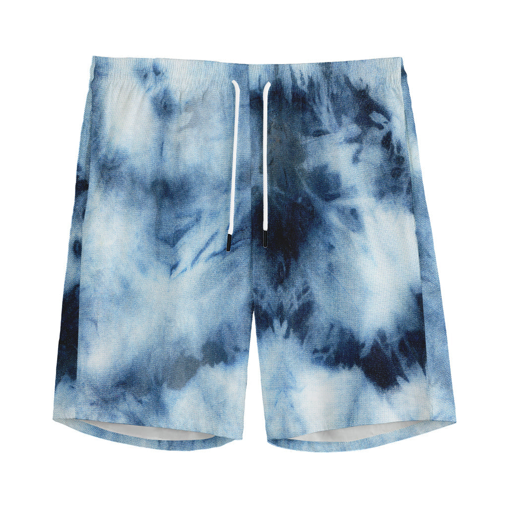 Blue And Black Acid Wash Tie Dye Print Men's Sports Shorts