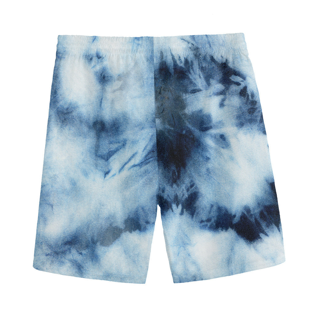 Blue And Black Acid Wash Tie Dye Print Men's Sports Shorts