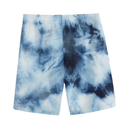 Blue And Black Acid Wash Tie Dye Print Men's Sports Shorts