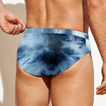 Blue And Black Acid Wash Tie Dye Print Men's Swim Briefs