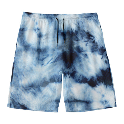 Blue And Black Acid Wash Tie Dye Print Men's Swim Trunks