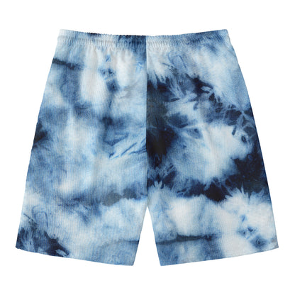 Blue And Black Acid Wash Tie Dye Print Men's Swim Trunks