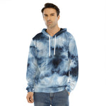 Blue And Black Acid Wash Tie Dye Print Men's Velvet Pullover Hoodie