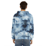 Blue And Black Acid Wash Tie Dye Print Men's Velvet Pullover Hoodie