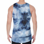 Blue And Black Acid Wash Tie Dye Print Men's Velvet Tank Top