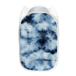 Blue And Black Acid Wash Tie Dye Print Mesh Laundry Hamper