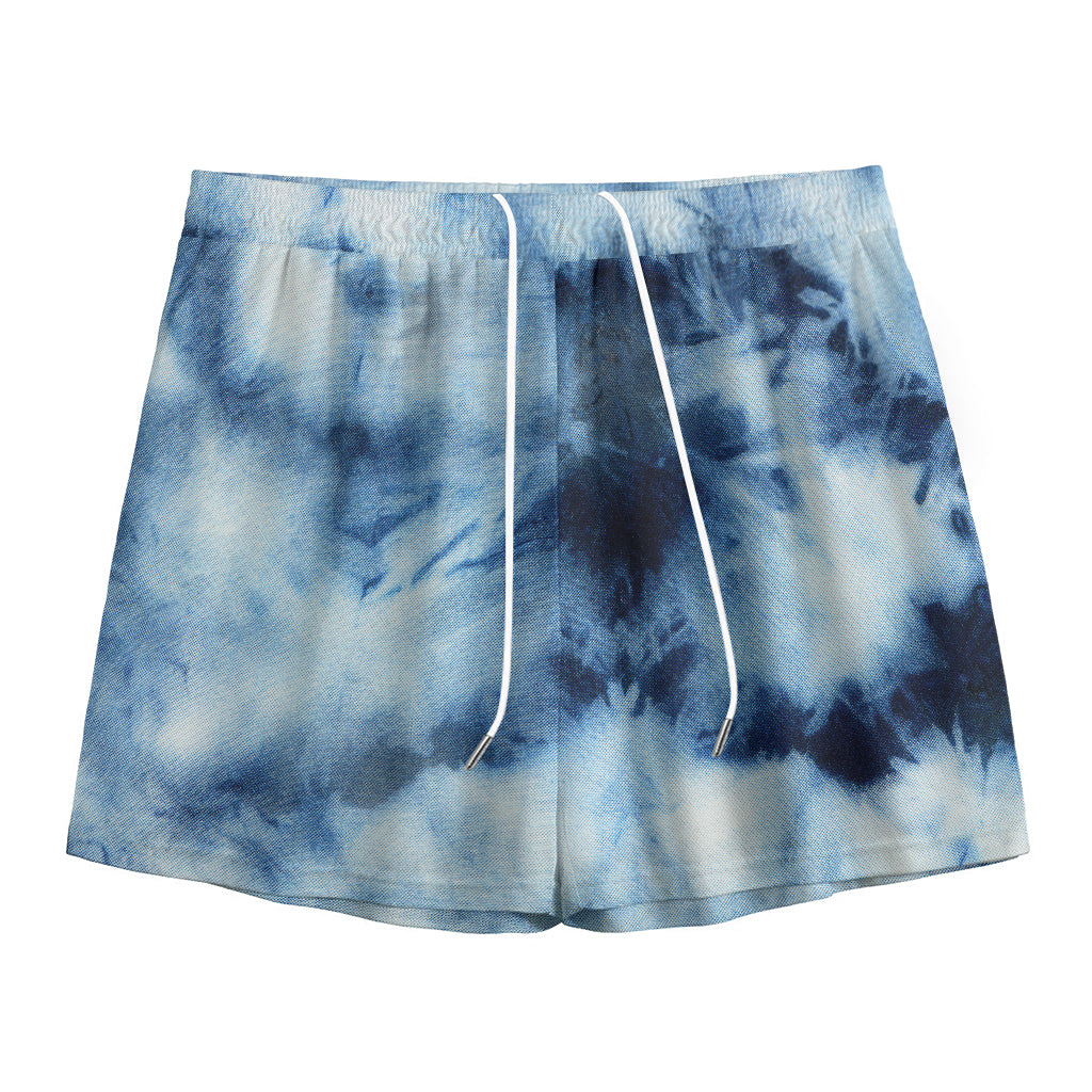 Blue And Black Acid Wash Tie Dye Print Mesh Shorts