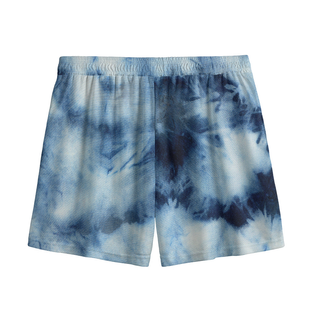 Blue And Black Acid Wash Tie Dye Print Mesh Shorts