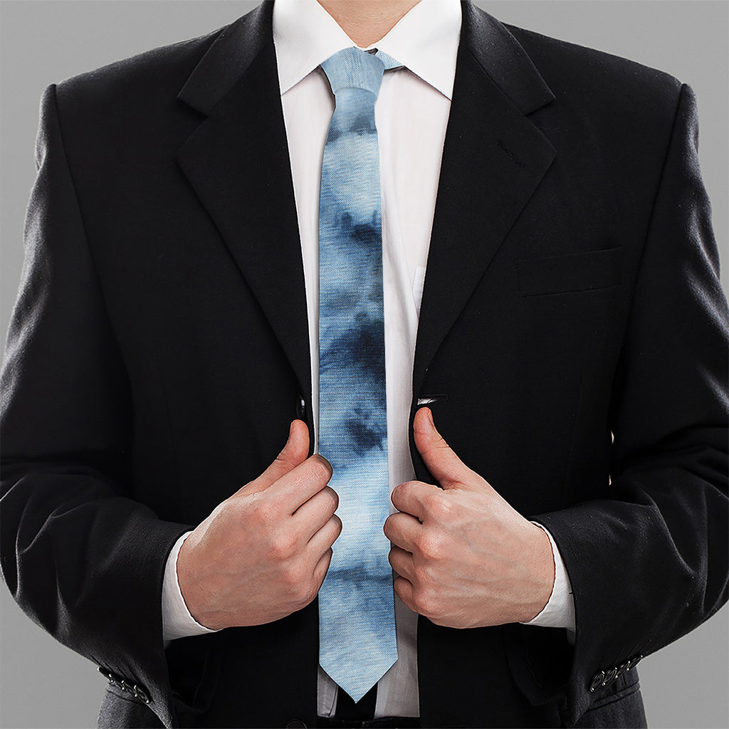 Blue And Black Acid Wash Tie Dye Print Necktie