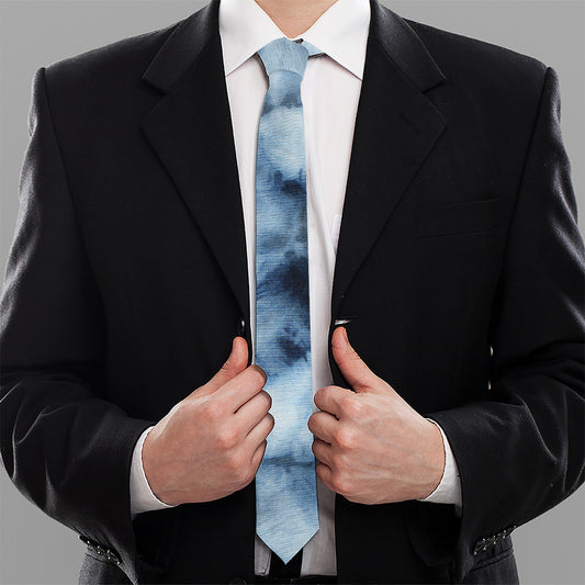 Blue And Black Acid Wash Tie Dye Print Necktie