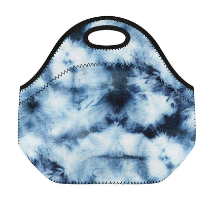 Blue And Black Acid Wash Tie Dye Print Neoprene Lunch Bag