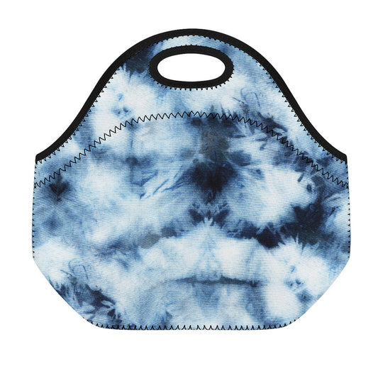 Blue And Black Acid Wash Tie Dye Print Neoprene Lunch Bag