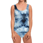 Blue And Black Acid Wash Tie Dye Print One Piece Swimsuit