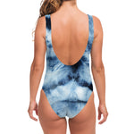 Blue And Black Acid Wash Tie Dye Print One Piece Swimsuit
