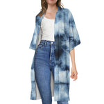 Blue And Black Acid Wash Tie Dye Print Open Front Beach Cover Up