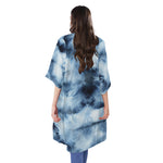 Blue And Black Acid Wash Tie Dye Print Open Front Beach Cover Up