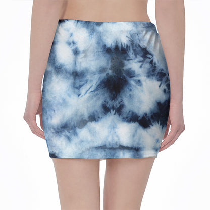 Blue And Black Acid Wash Tie Dye Print Pencil Mini Skirt
