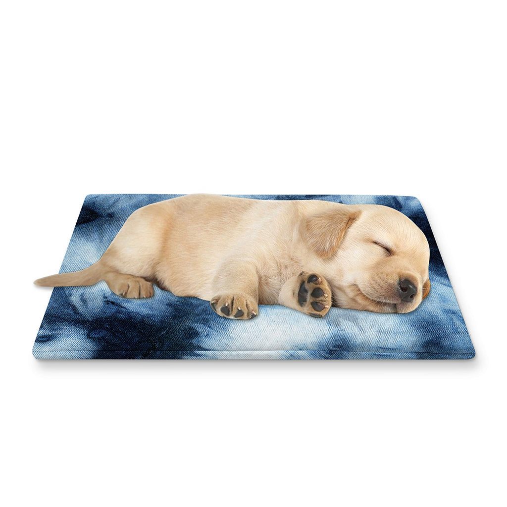 Blue And Black Acid Wash Tie Dye Print Pet Cooling Mat Cover