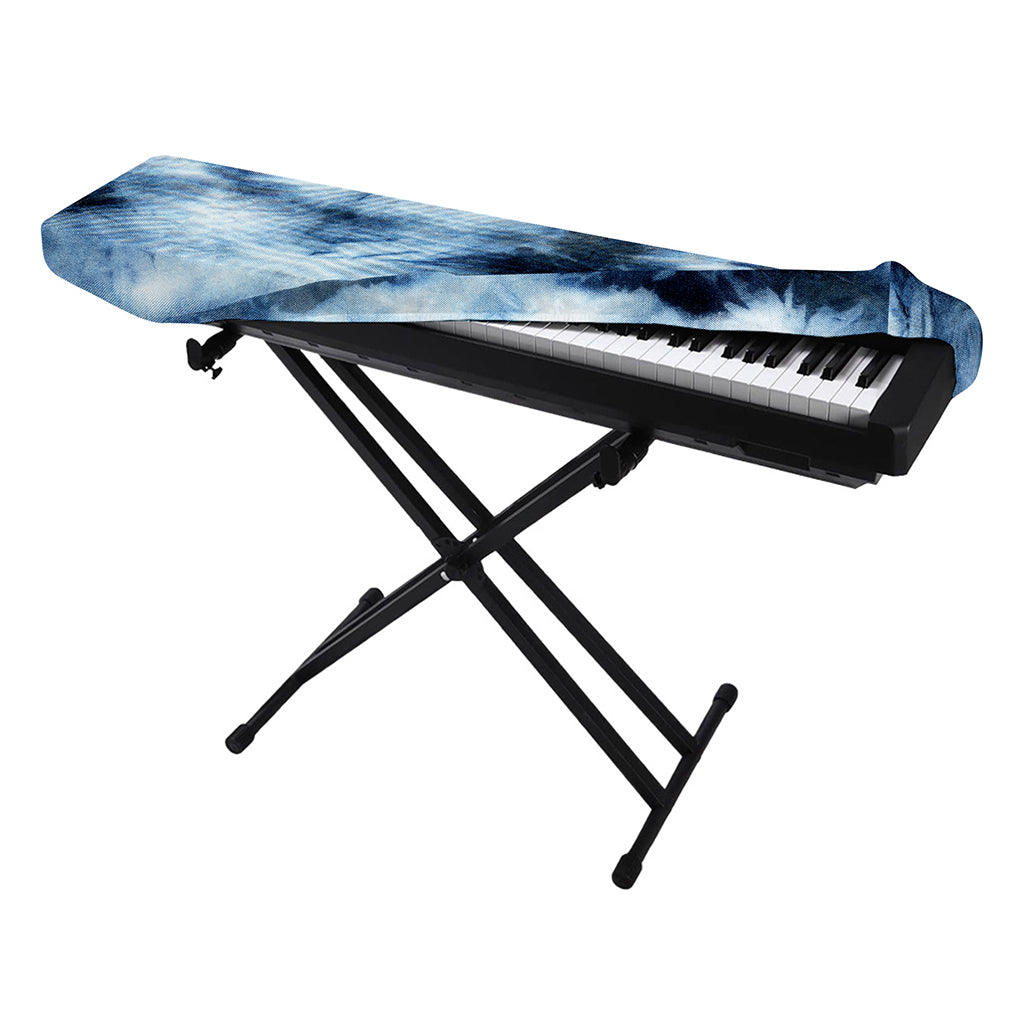 Blue And Black Acid Wash Tie Dye Print Piano Keyboard Cover