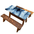 Blue And Black Acid Wash Tie Dye Print Picnic Table Cover