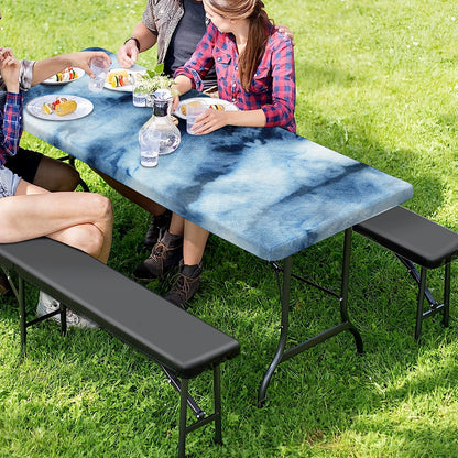 Blue And Black Acid Wash Tie Dye Print Picnic Table Cover