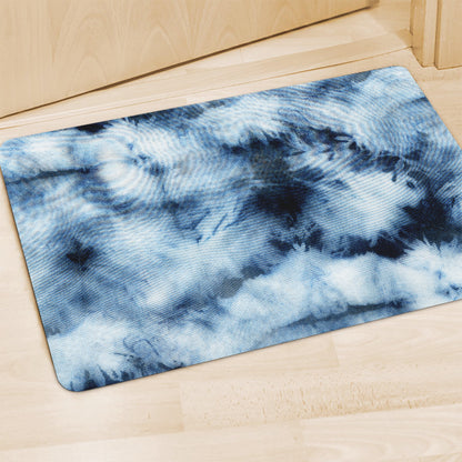 Blue And Black Acid Wash Tie Dye Print Polyester Doormat