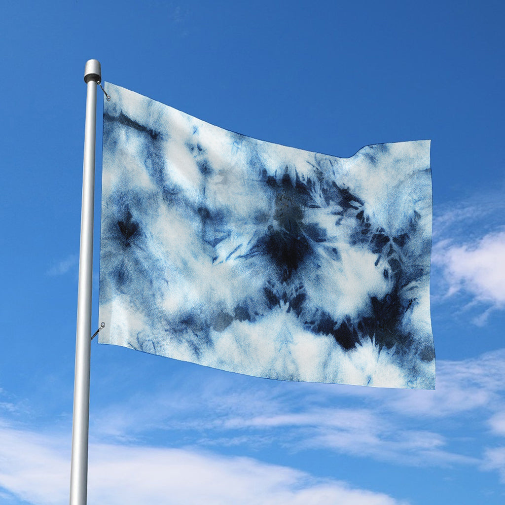Blue And Black Acid Wash Tie Dye Print Polyester Flag