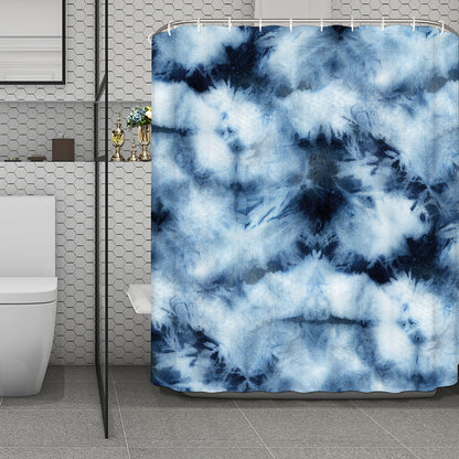 Blue And Black Acid Wash Tie Dye Print Polyester Shower Curtain