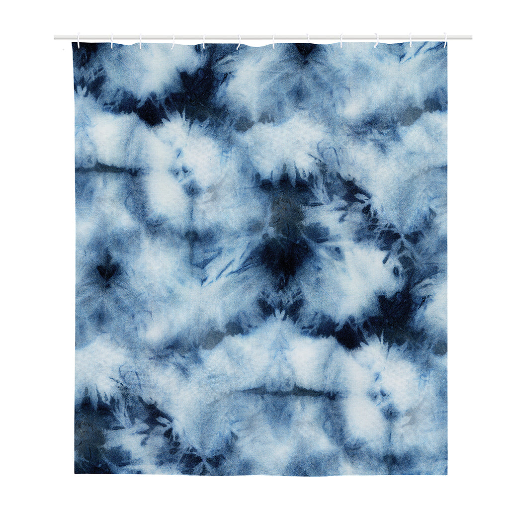 Blue And Black Acid Wash Tie Dye Print Polyester Shower Curtain