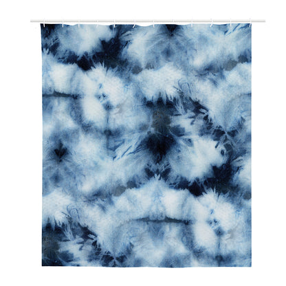 Blue And Black Acid Wash Tie Dye Print Polyester Shower Curtain