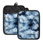 Blue And Black Acid Wash Tie Dye Print Pot Holders With Pocket