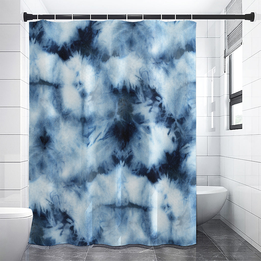 Blue And Black Acid Wash Tie Dye Print Premium Shower Curtain