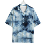 Blue And Black Acid Wash Tie Dye Print Rayon Hawaiian Shirt