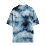 Blue And Black Acid Wash Tie Dye Print Rayon Hawaiian Shirt
