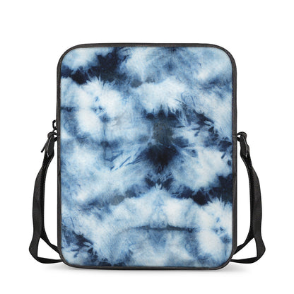 Blue And Black Acid Wash Tie Dye Print Rectangular Crossbody Bag