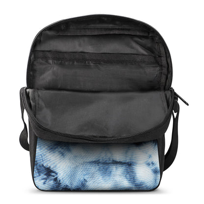 Blue And Black Acid Wash Tie Dye Print Rectangular Crossbody Bag