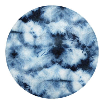 Blue And Black Acid Wash Tie Dye Print Round Blanket