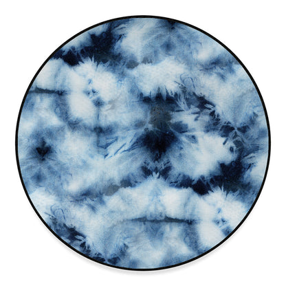 Blue And Black Acid Wash Tie Dye Print Round Floor Mat